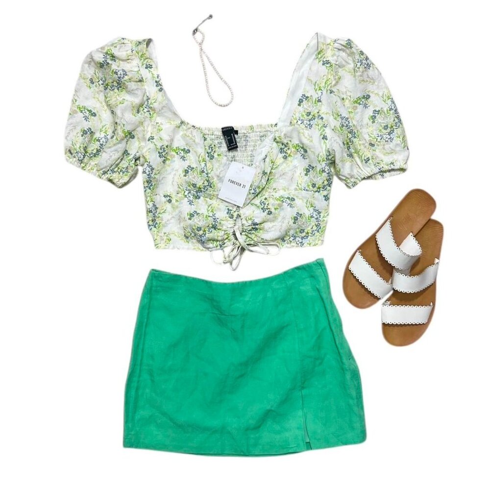 H&M Green Linen‎ Mini Skirt 💐🧺